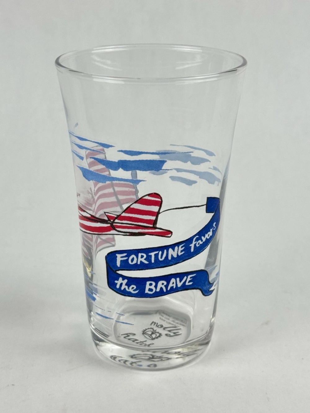 NWT Anthropologie Molly Hatch 6 oz Juice Glass Fortune Favors The Brave Biplane